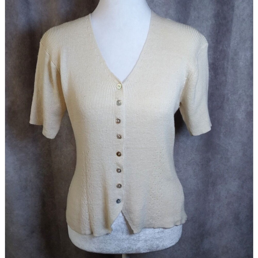 Carolyn Taylor For by Design Cotton Button-down Short-sleeve Knit Top Size M